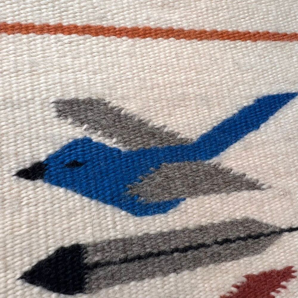 Navajo original wool pictorial rug handwoven birds and feathers - Picture 6 of 11
